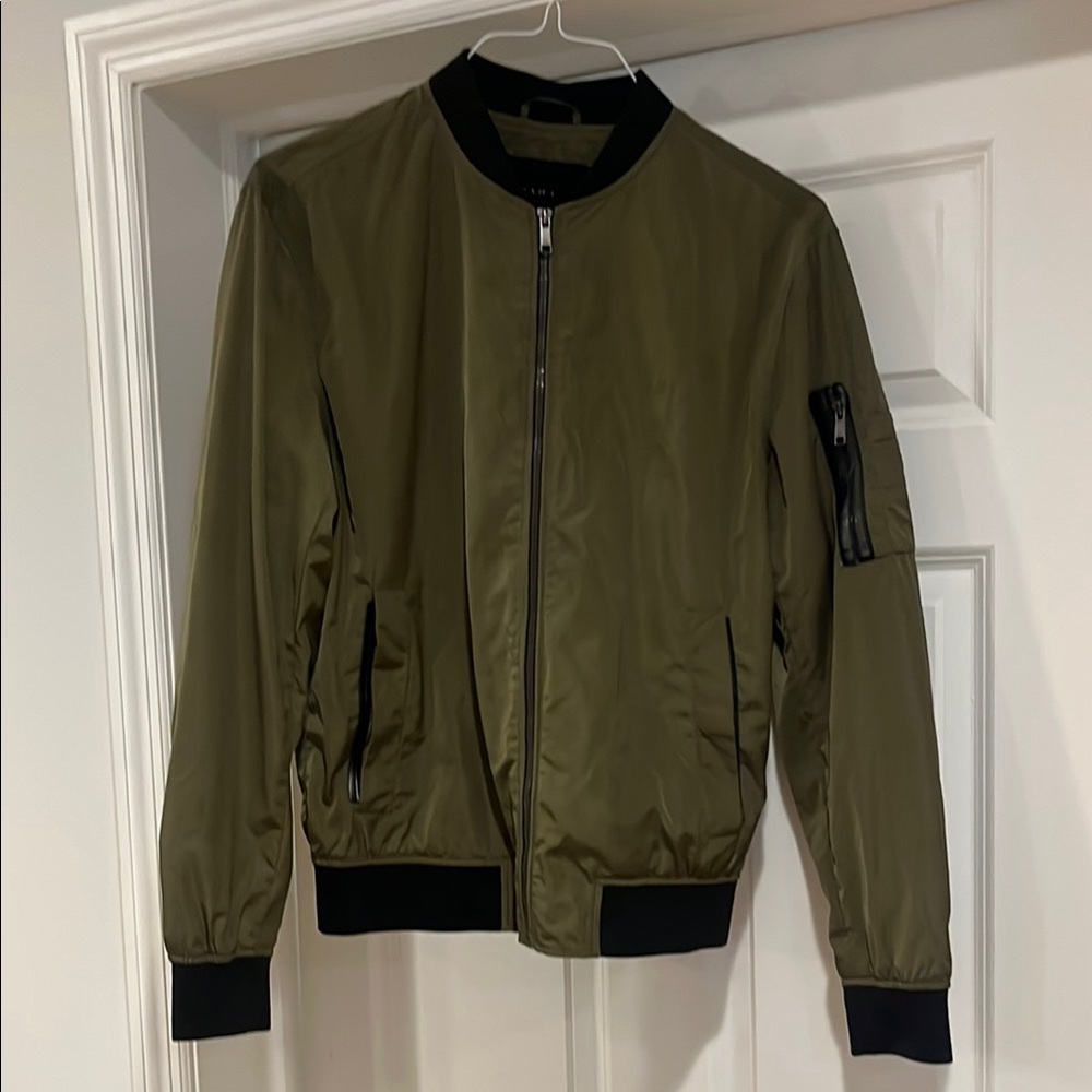 Zara Green Bomber Jacket with Black Accents